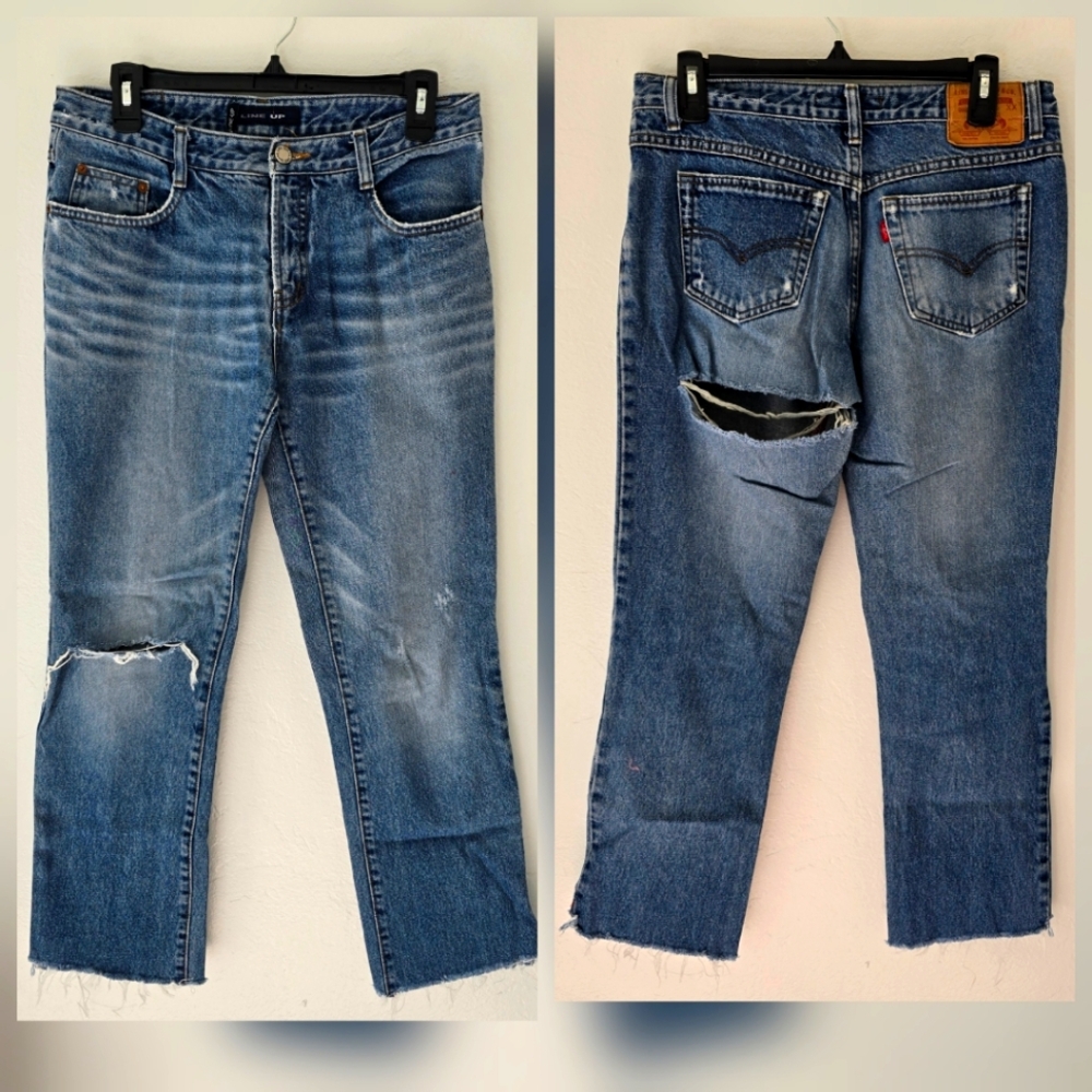 Line up size 30 waist in womens heathered distressed frayed denim jeans